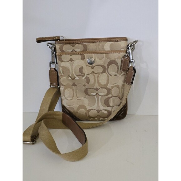 Coach Brown Optic Signature Shoulder Swing Bag Crossbody DO6Q 10148 Suade - Picture 1 of 11